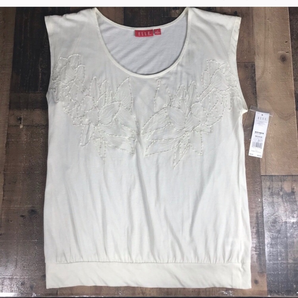 Elle Embellished Cream White Womens Sleeveless Top